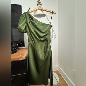 BCBG Olive Green One-Shoulder Dress